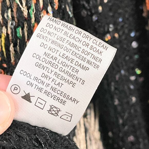 ADORE Cardigan Womens S Black Floral Sequins Open Front Sleeveless Sweater NWT - Picture 10 of 11